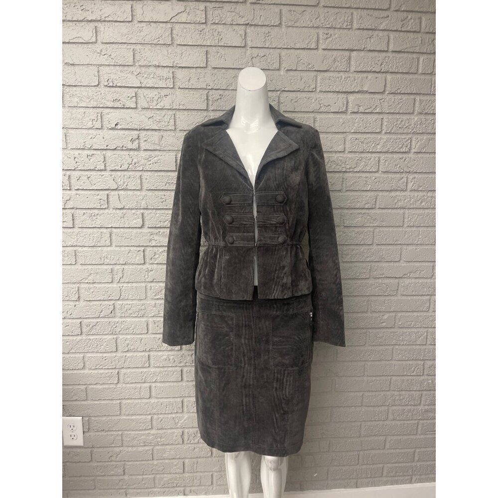 Chelsea & Theodore Women Dark Gray Corduroy Skirt Jacket Set Size 8